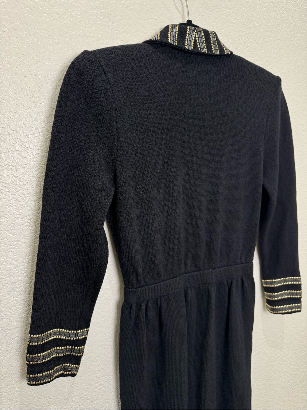 Vintage St John Marie Gray Jumpsuit Womens 2 Black Santana Knit Gold Beaded USA - Picture 14 of 16